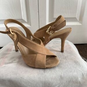 Michael Kors Suede Tan Cross-Strap Heels